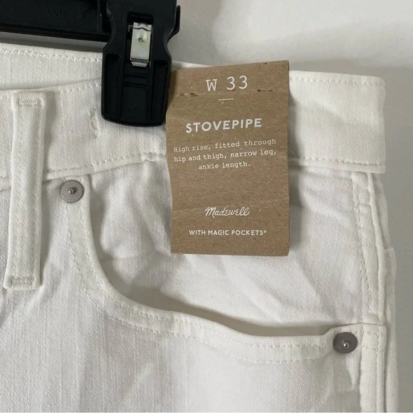 Madewell Stovepipe Jeans NWT Pure White High Rise Slim Fit Stretch Denim - Picture 6 of 14